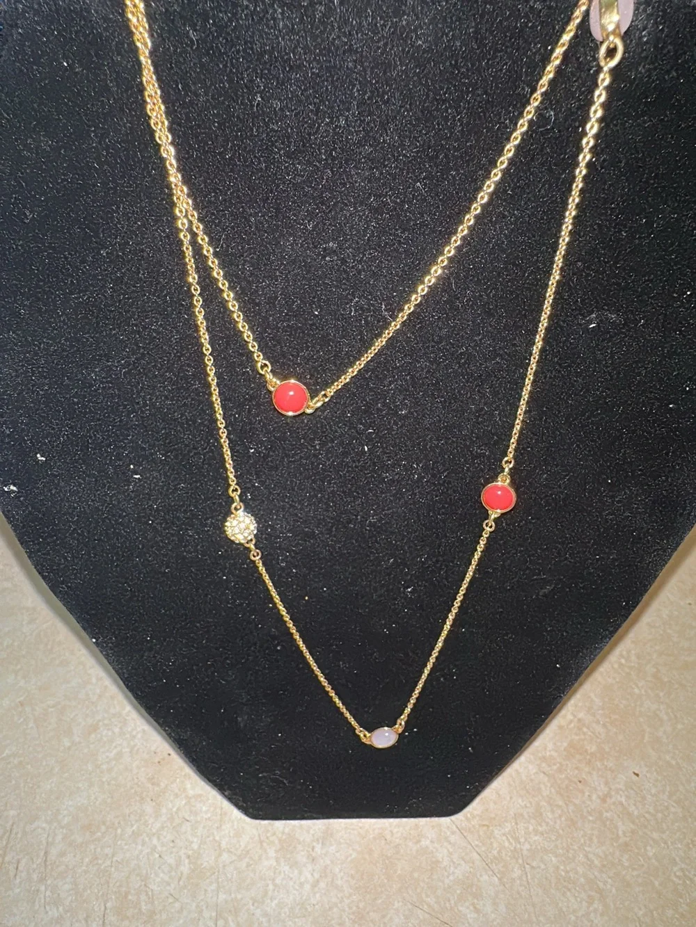 Kate Spade  Gold Layered Necklace with White and Coral Discs